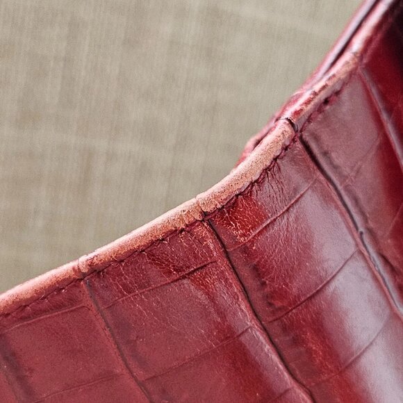 Salvatore Ferragamo Card Holder Embossed Vara Red Leather Bifold Wallet Italy - Picture 11 of 14